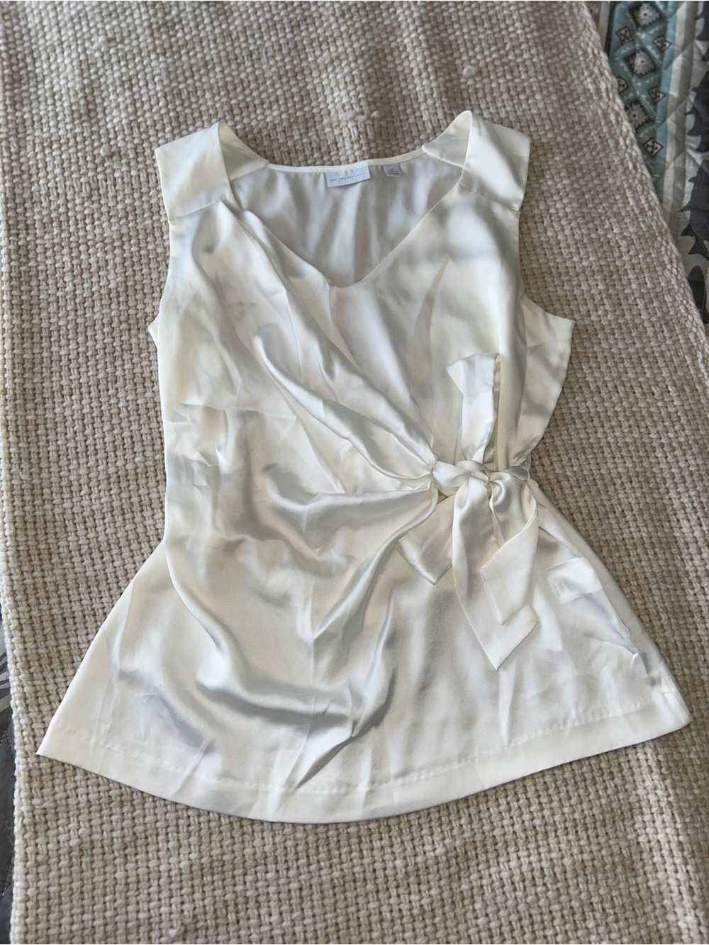 Cream Satin Tie-Waist Sleeveless Top